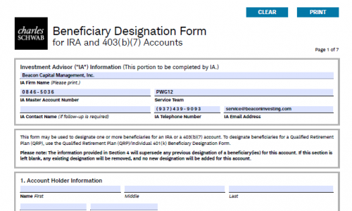 Beneficiary Designation Form for IRA